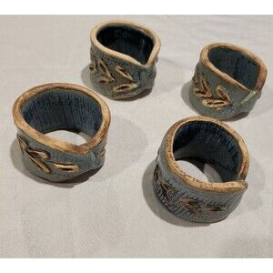 Blue Glazed Ceramic Napkin Rings - Set Of 4